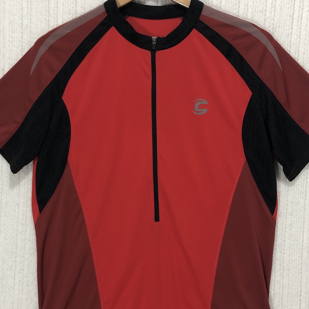 Cannondale Mens Red Black Colorblock Quarter Zip Cycling Jersey Large